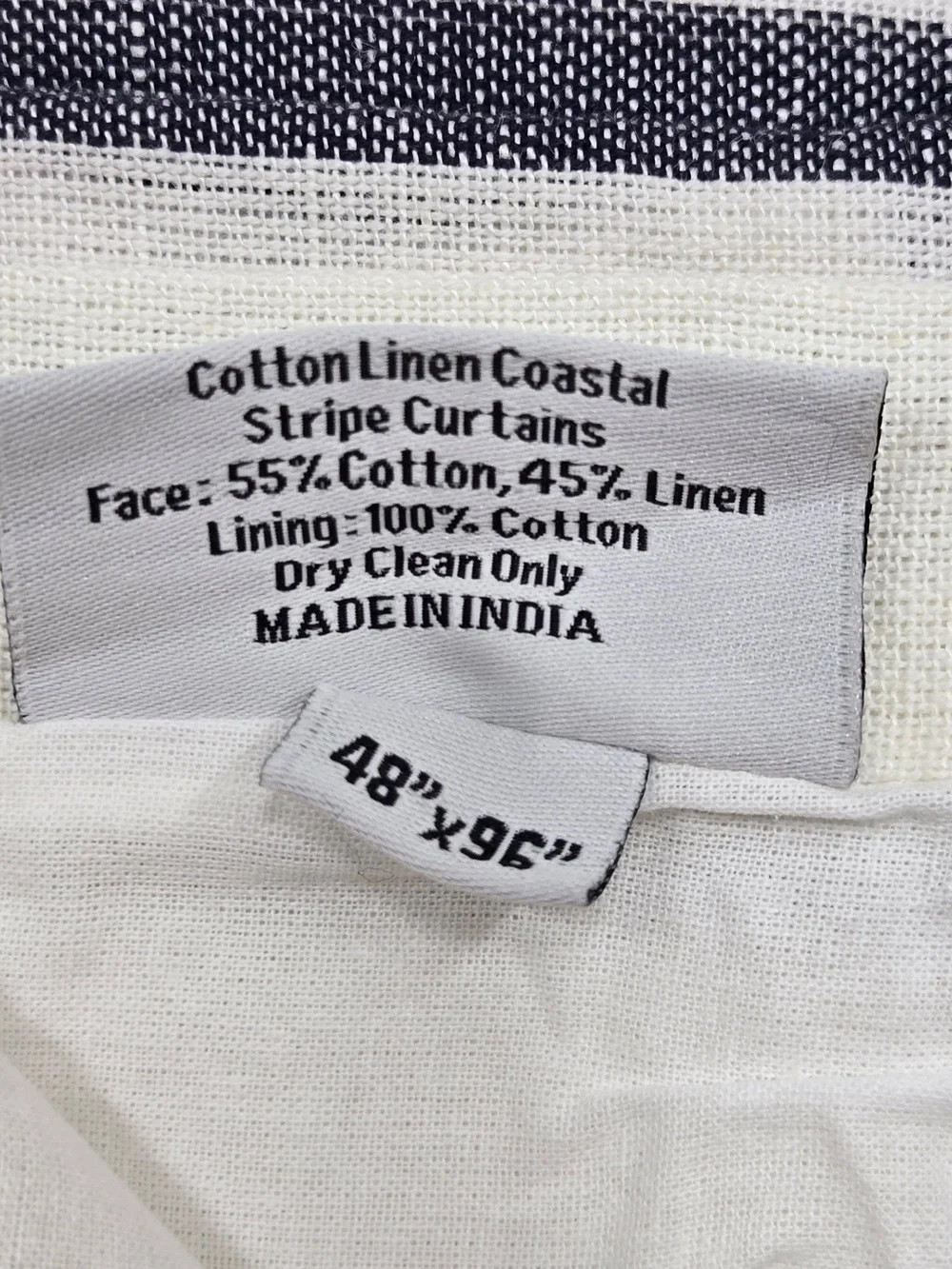 NWT QUINCE Set Of 2 48x96 Coastal Stripe Linen Cotton Curtains Ivory/Navy 9233